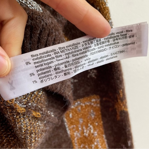 ZARA Western Cowboy Boot Nashville Horseshoe Sweater Brown Metallic Jacquard S - Picture 9 of 11